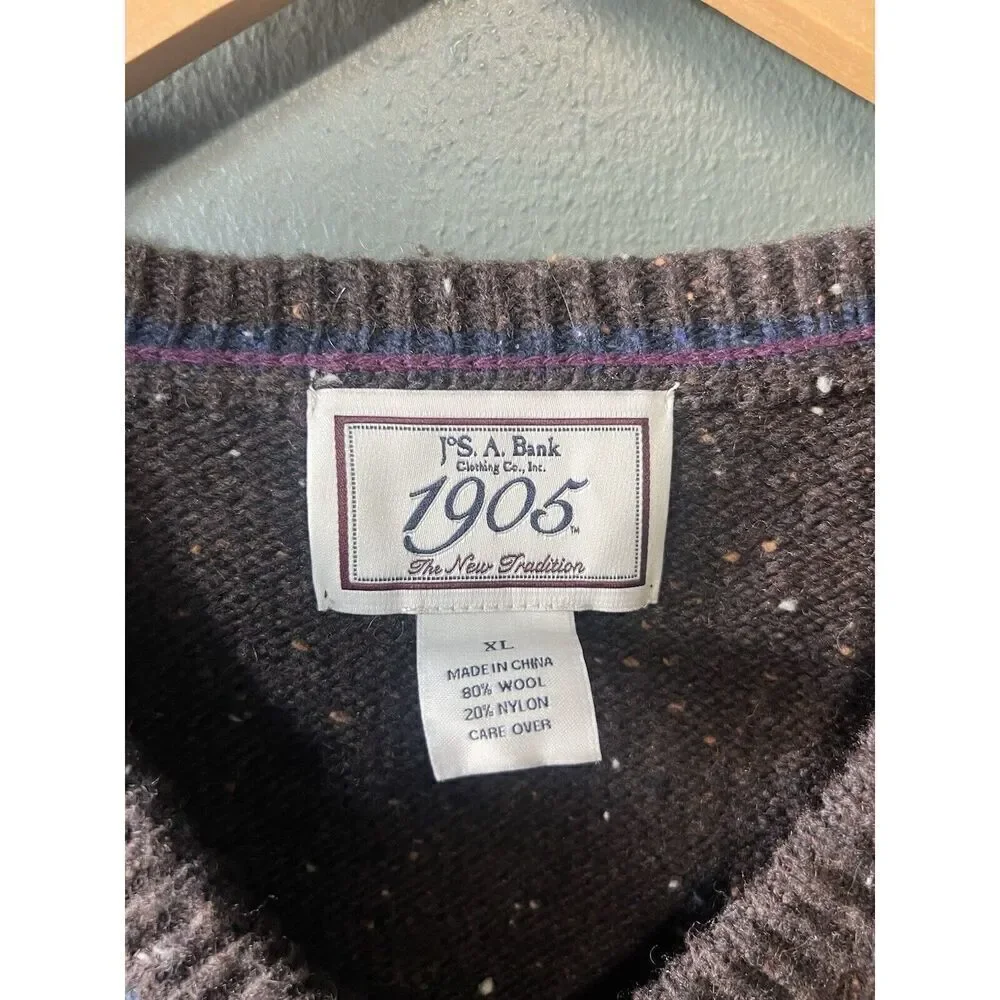 Jos A Bank Sweater Mens Large Brown Wool Sweatshirt Preppy Argyle Adult Size XL